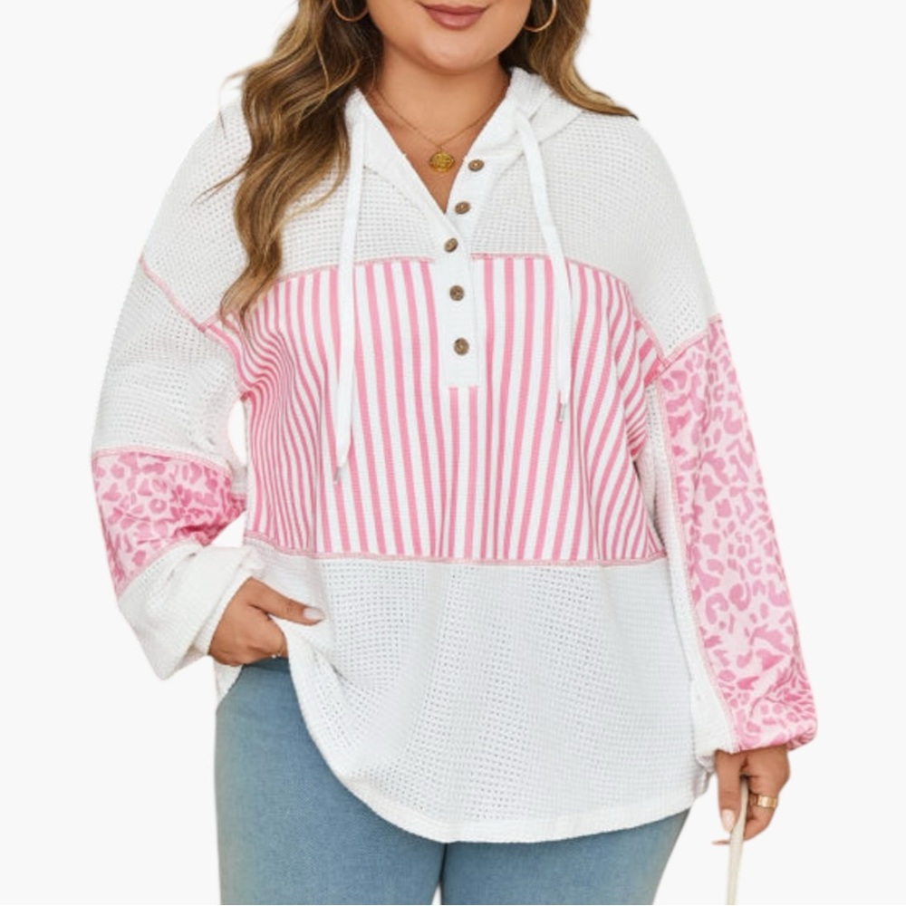 ONE LEFT! 5210. Women's White and Pink Hooded Top